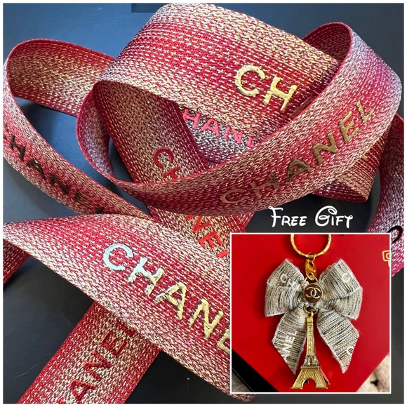 CHANEL Other - CHANEL Red and Gold Metallic Logo Gift Wrapping Ribbon 2 Yards